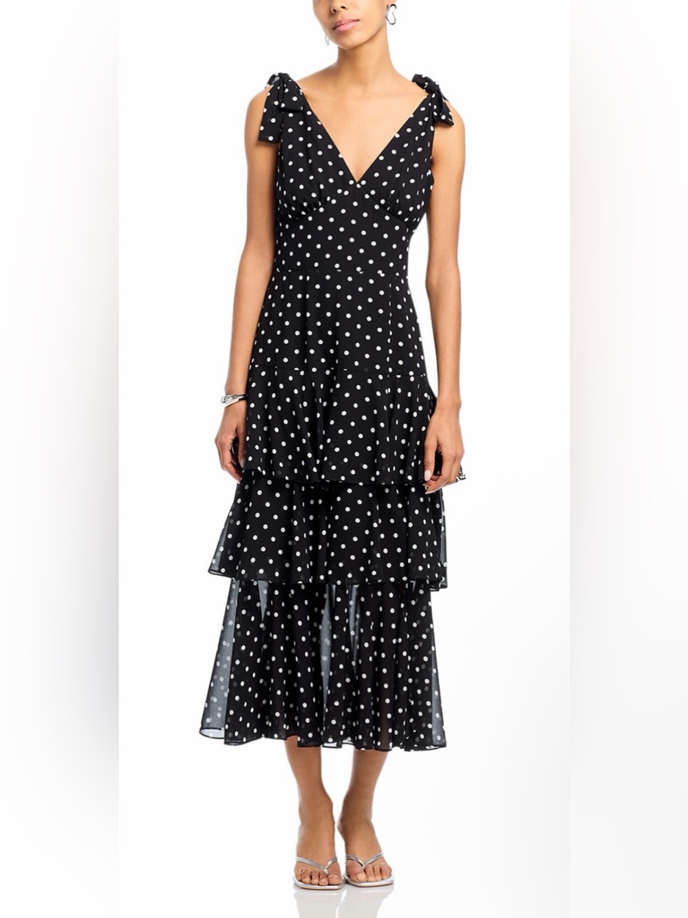 Wayf Black and White Polka Dot Tiered Maxi Dress